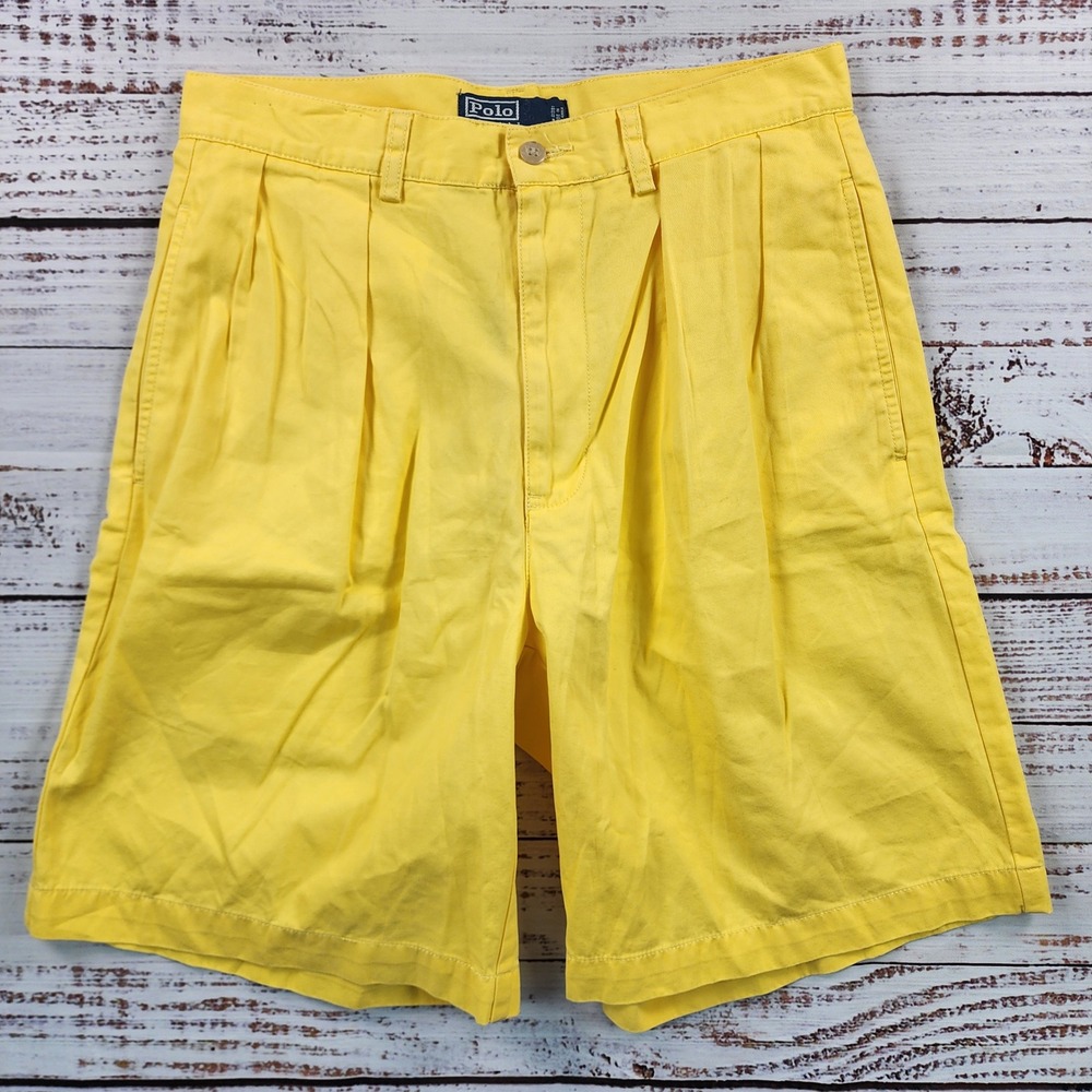 Polo Ralph Lauren Tyler Short Mens 30 Yellow Pleated Cotton Chino Summer Casual